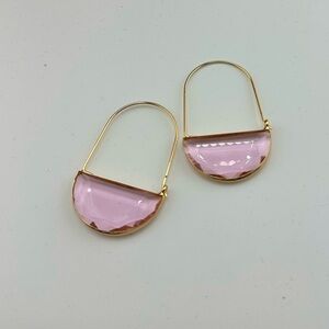 Crescent Elegant Gold Green Hoop Earrings